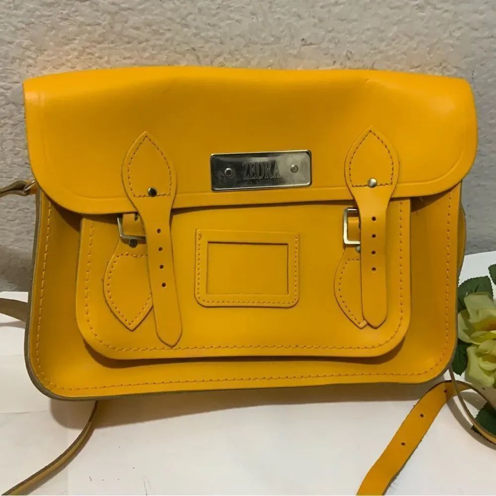 CAMBRIDGE SATCHEL CO. MUSTARD MATTE YELLOW LEATHER WOMENS LEATHER SATCHEL BAG